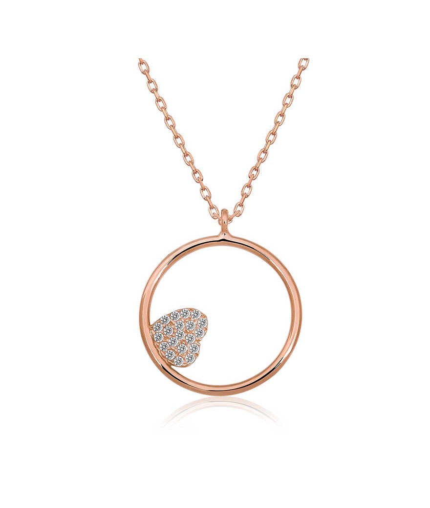 Gümüş Kalp Detaylı Halka Kolye