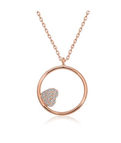 Gümüş Kalp Detaylı Halka Kolye