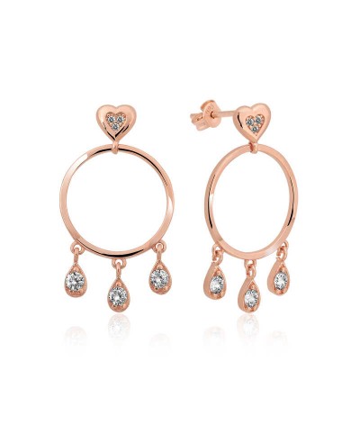 Gümüş Kalp Detaylı Halka Bayan Küpe