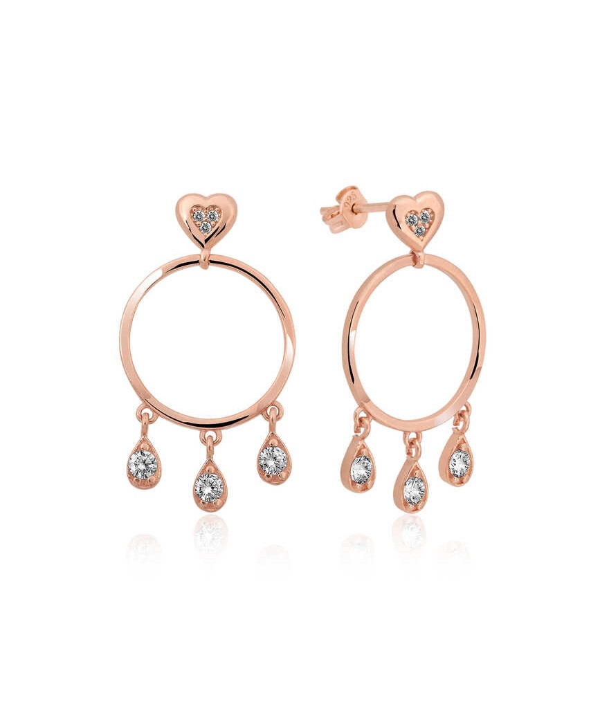 Gümüş Kalp Detaylı Halka Bayan Küpe