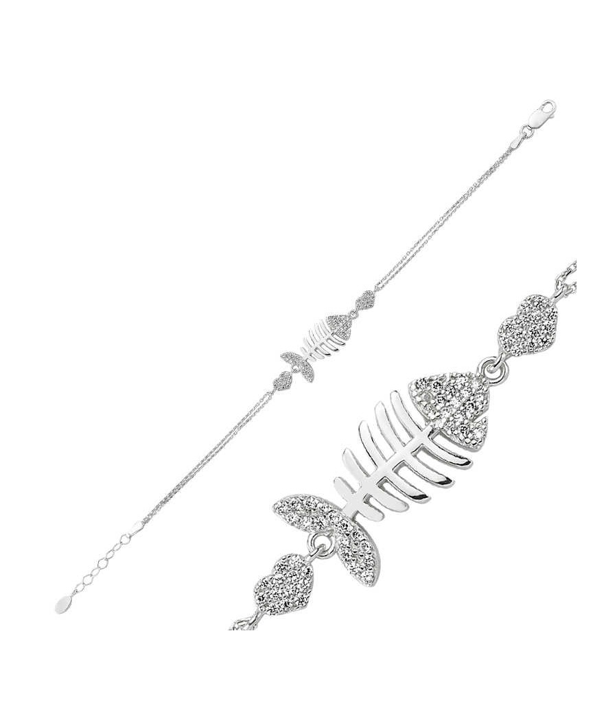 Gümüş Kalpli Balık Bayan Bileklik