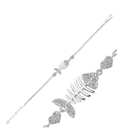 Gümüş Kalpli Balık Bayan Bileklik