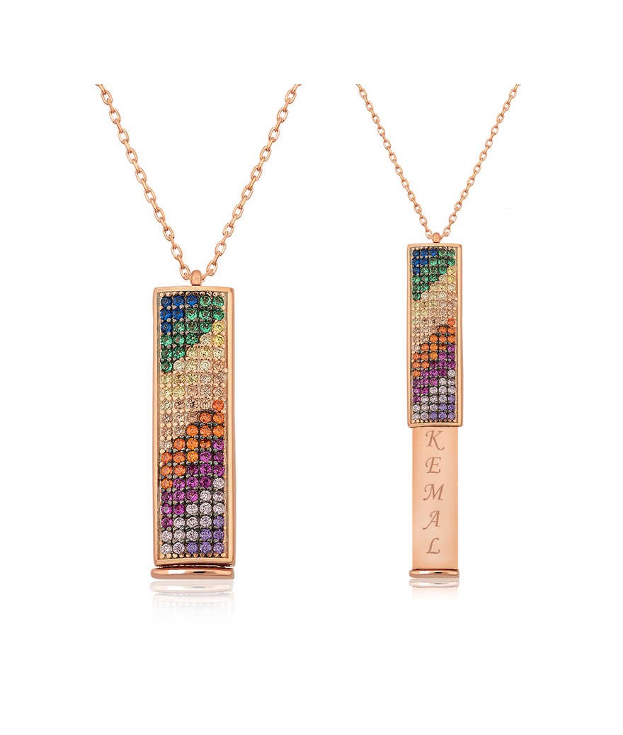 Gümüş Kişiye Özel Gökkuşağı Kolye