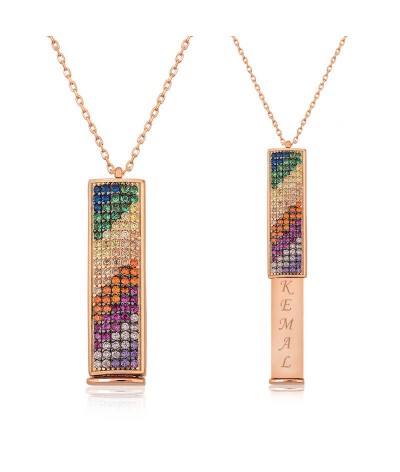 Gümüş Kişiye Özel Gökkuşağı Kolye