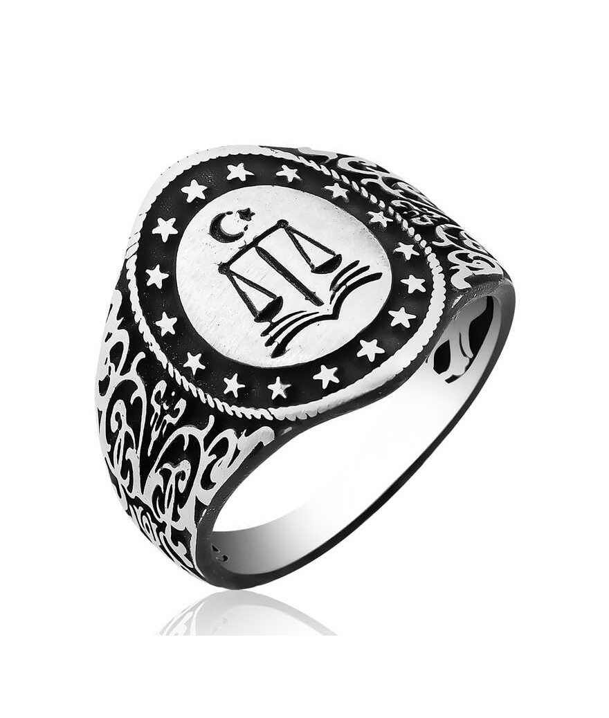 Gümüş Adalet Terazisi Erkek Yüzük