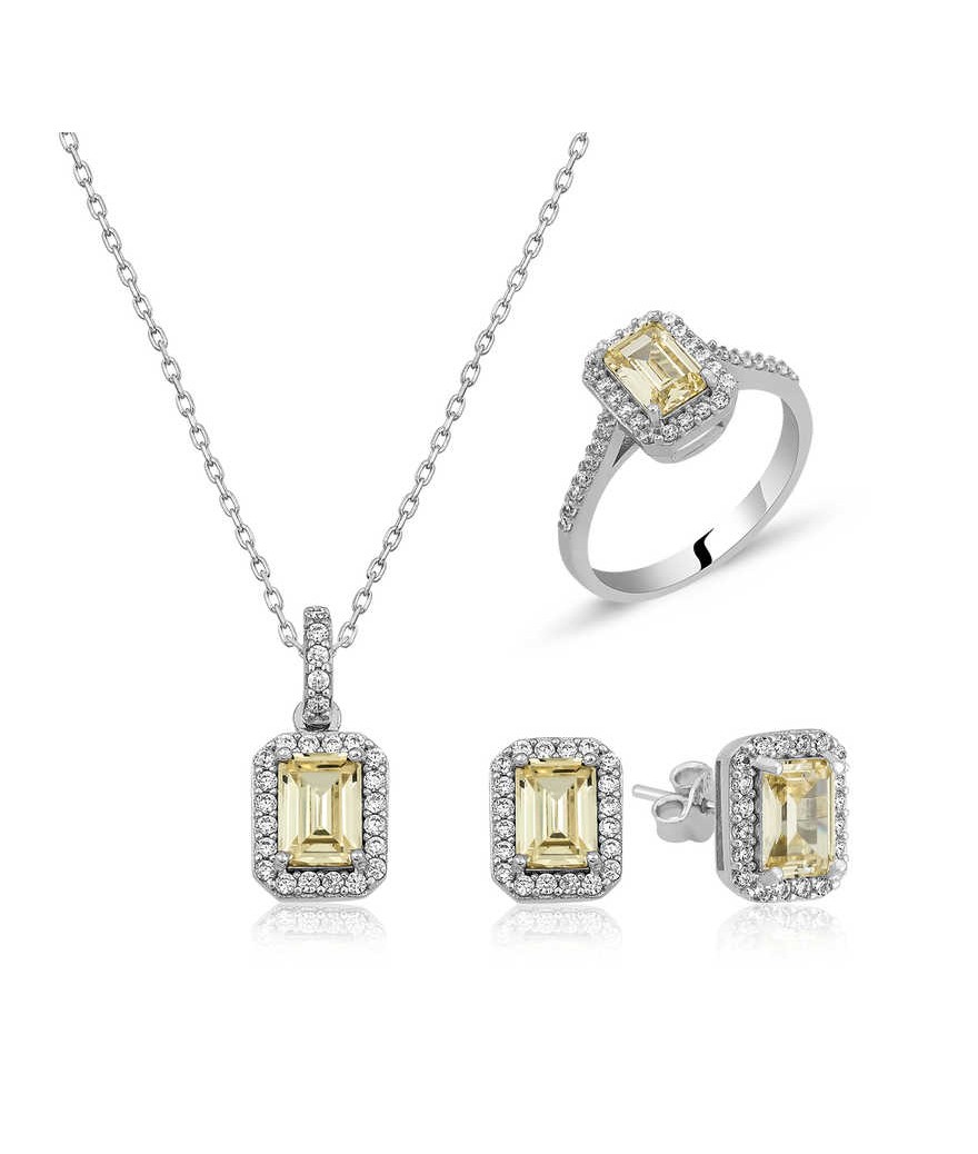 ​Gümüş Baget Sarı Topaz Taşlı Bayan Set