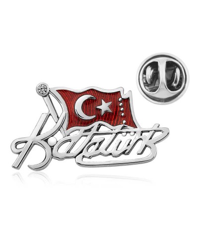 Gümüş Türk Bayrağı Kemal Atatürk İmzalı Rozet