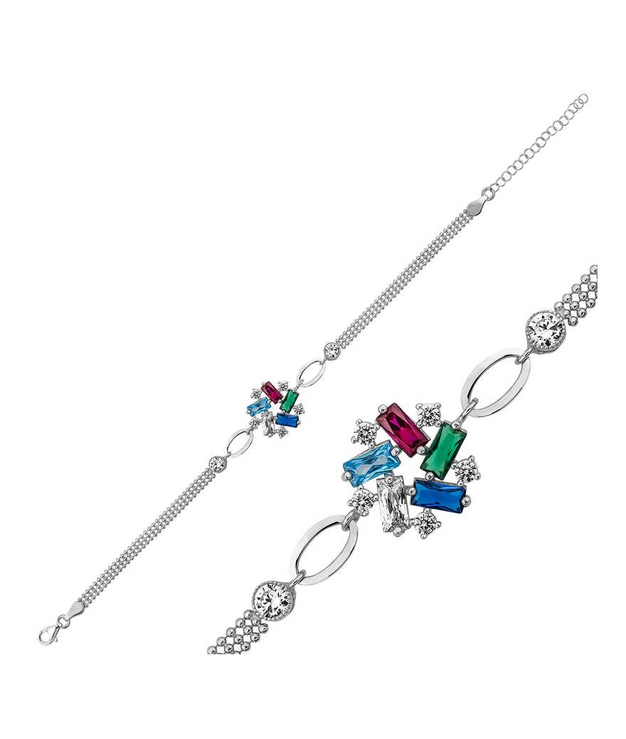 Gümüş Renkli Baget Taşlı Bayan Bileklik