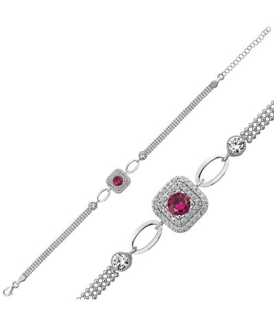 Gümüş Kare Montür Pembe Taşlı Bileklik