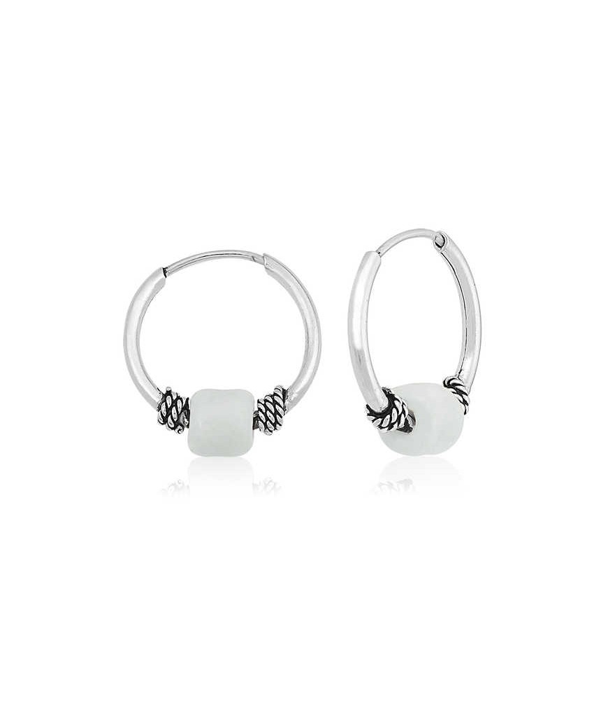 Gümüş Beyaz Taşlı Halka Küpe