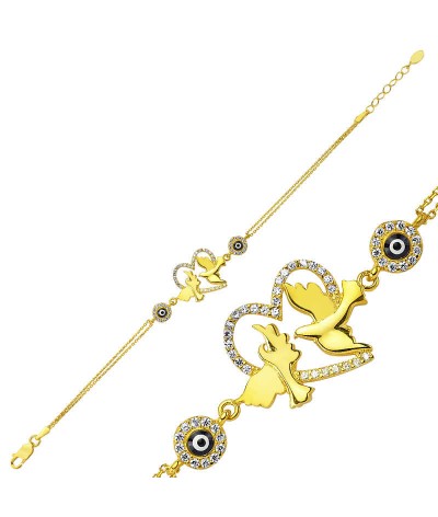 Gümüş Kalpli Güvercin Bayan Bileklik