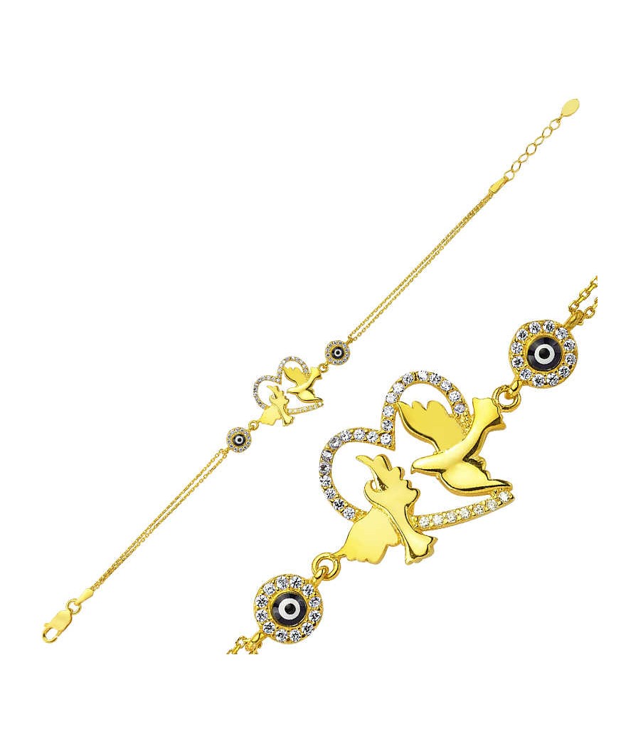 Gümüş Kalpli Güvercin Bayan Bileklik