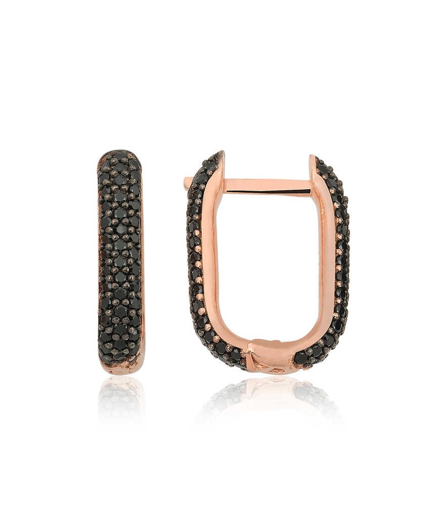 Gümüş Çift Taraflı SiyahTaşlı J Bayan Küpe