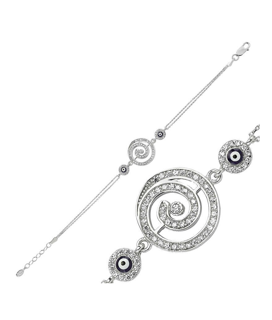 Gümüş Yuvarlak Nazarlı Bayan Bileklik