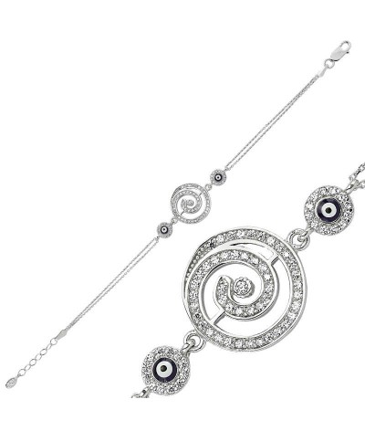 Gümüş Yuvarlak Nazarlı Bayan Bileklik