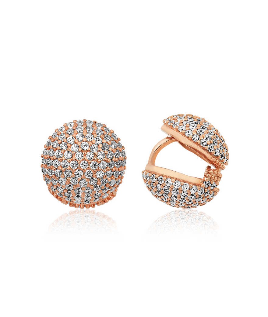 ​Gümüş Çift Taraflı Taşlı Bayan Küpe