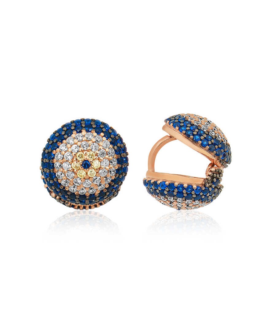 Gümüş Çift Taraflı Nazarlı Bayan Küpe