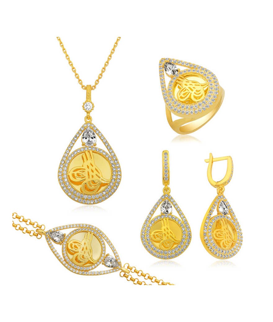 Gümüş Damla Çerçeveli Tuğra Set