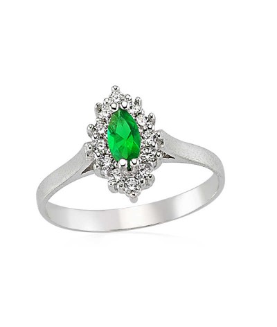 Gümüş Yeşil Taşlı Bayan Yüzük