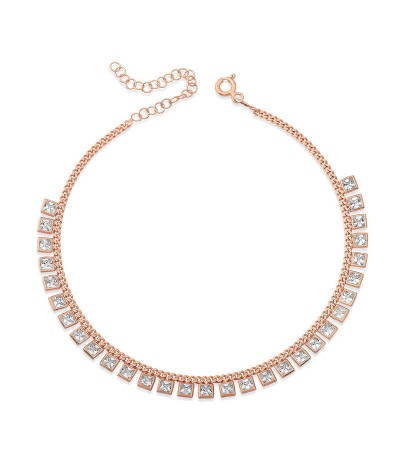 Gümüş Gurmet Zincirli Kare Zirkon Taşlı Rose Gold Halhal