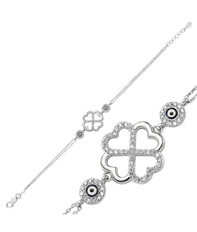 Gümüş Kalpli Yonca Bayan Bileklik