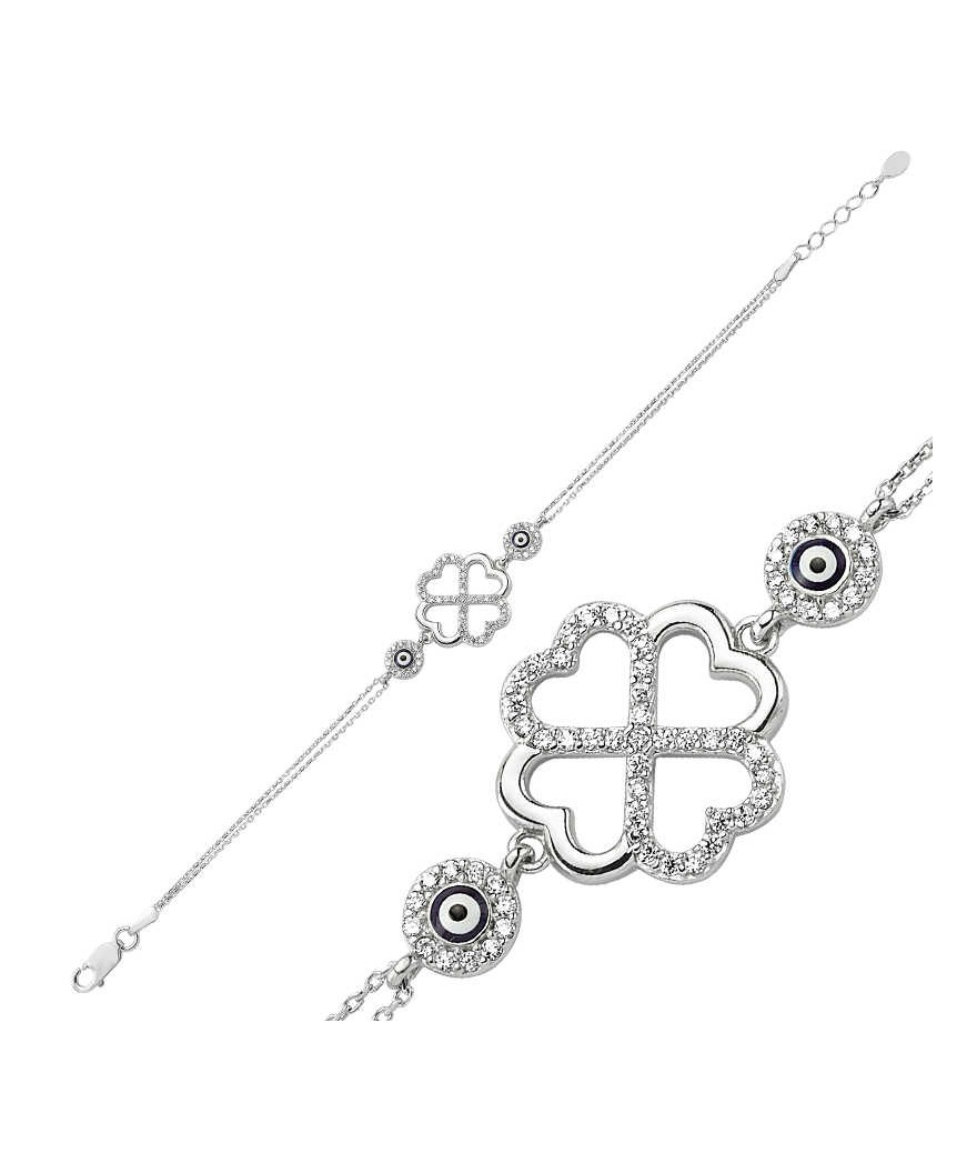 Gümüş Kalpli Yonca Bayan Bileklik