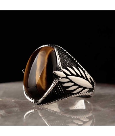 Gümüş Kaplangözü Taşlı İşlemeli Erkek Yüzük