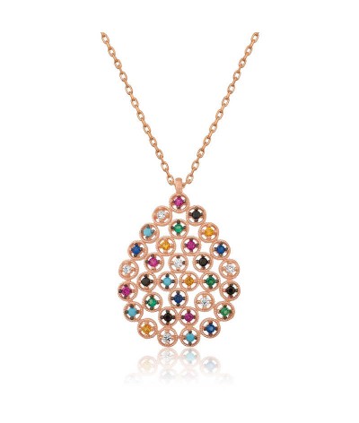 Gümüş Renkli Taşlı Damla Kolye