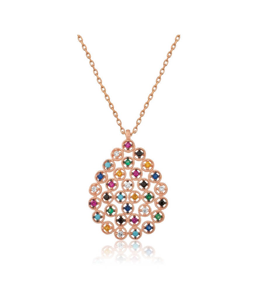 Gümüş Renkli Taşlı Damla Kolye