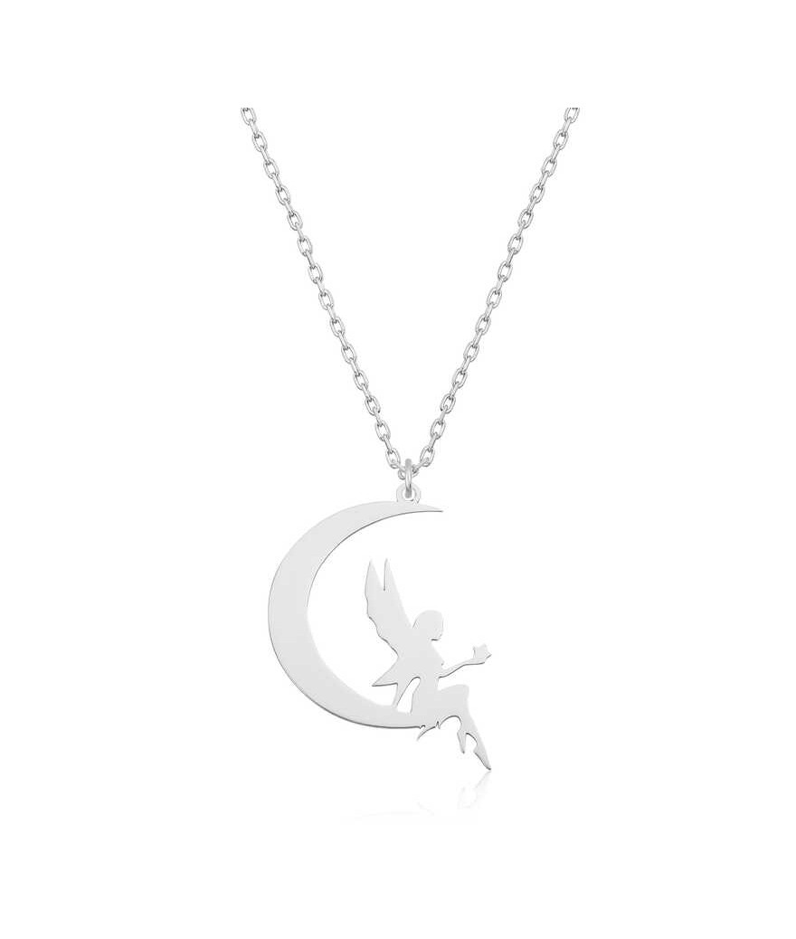 Gümüş Ayda Oturan Su Perisi Bayan Kolye