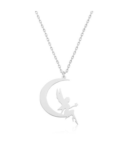 Gümüş Ayda Oturan Su Perisi Bayan Kolye