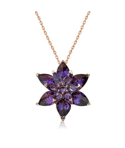 Gümüş Mor Lotus Çiçeği Kolye