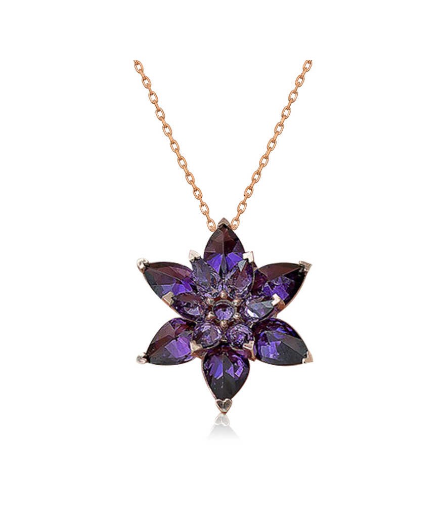 Gümüş Mor Lotus Çiçeği Kolye