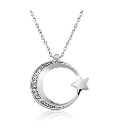 Gümüş Ay Yıldız Bayan Kolye