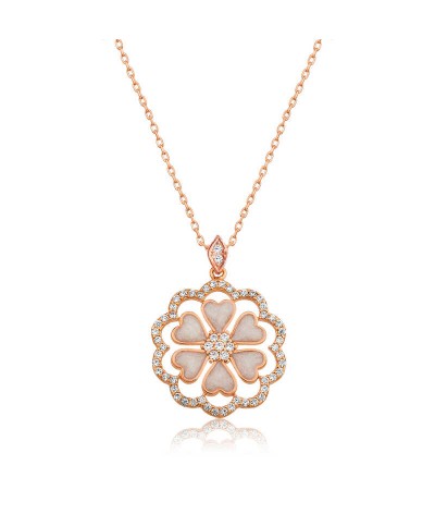 Gümüş Kalp Çiçek Bayan Kolye