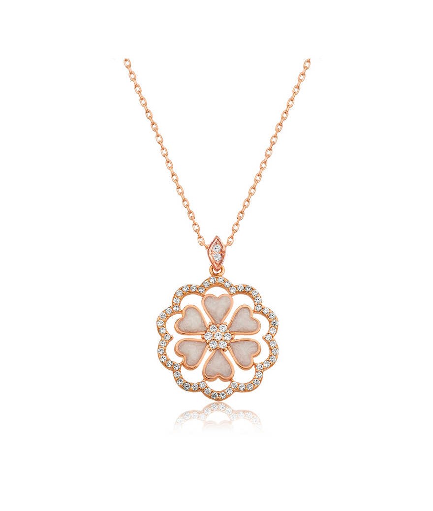 Gümüş Kalp Çiçek Bayan Kolye