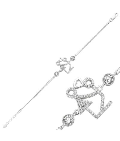 Gümüş Kalpli Çöp Adam Bayan Bileklik