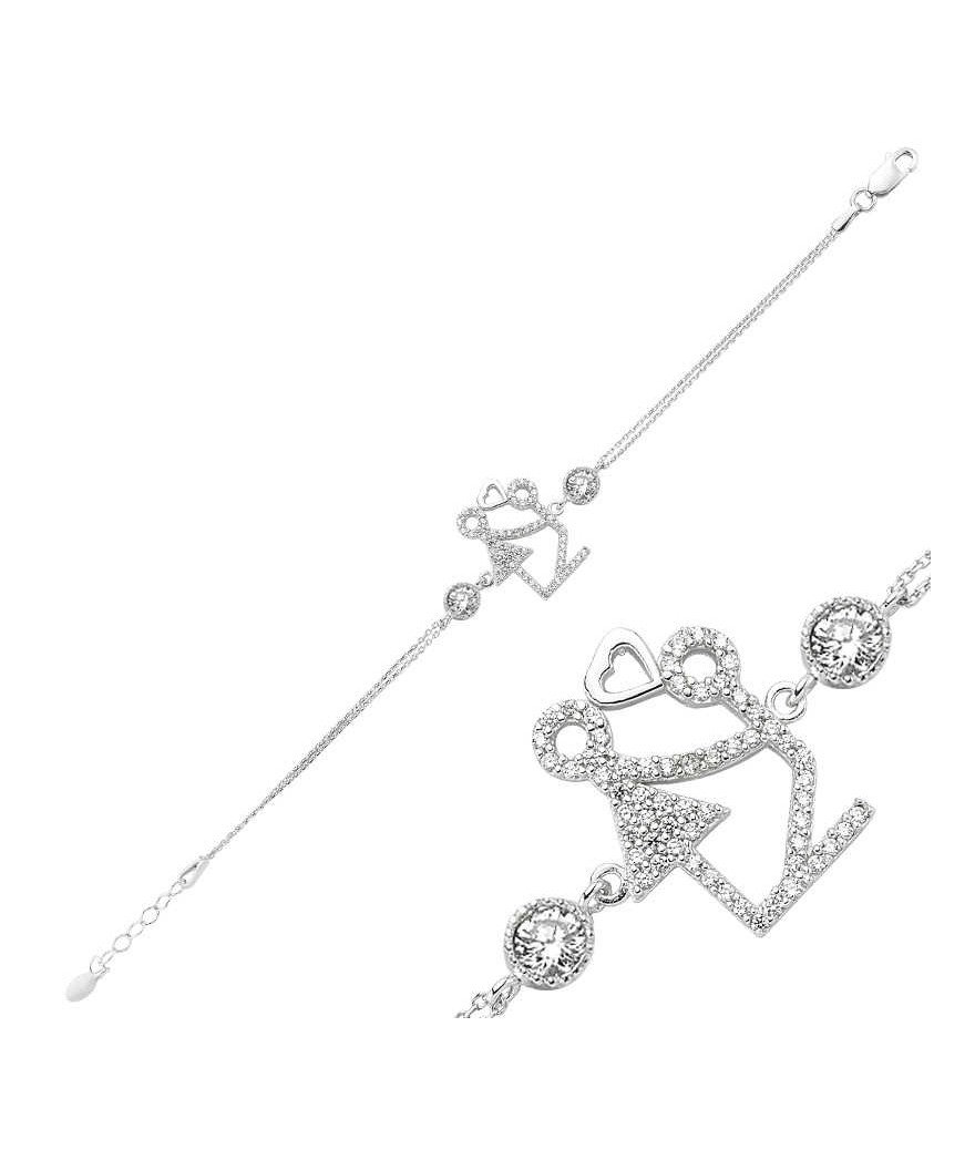 Gümüş Kalpli Çöp Adam Bayan Bileklik