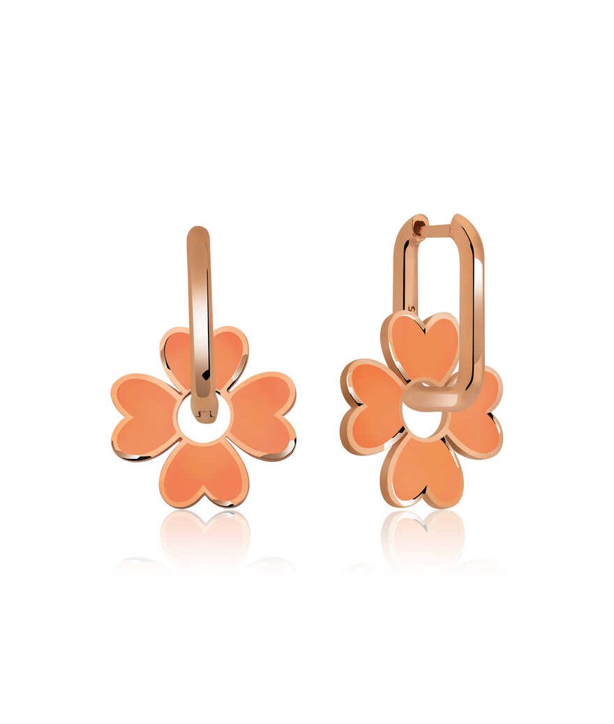 ​Gümüş Fosforlu Turuncu Yonca Küpe