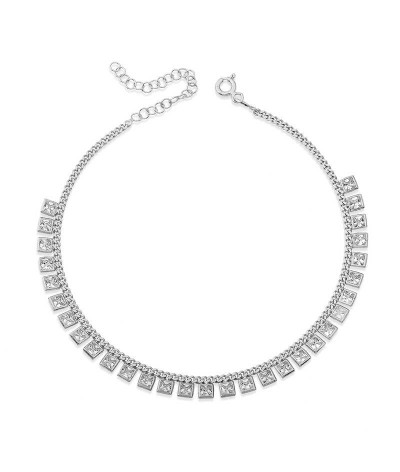 Gümüş Gurmet Zincirli Kare Zirkon Taşlı Rodyum Halhal