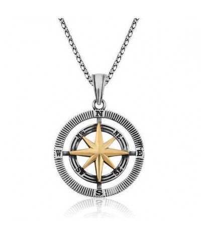 Gümüş Pusula Unisex Kolye