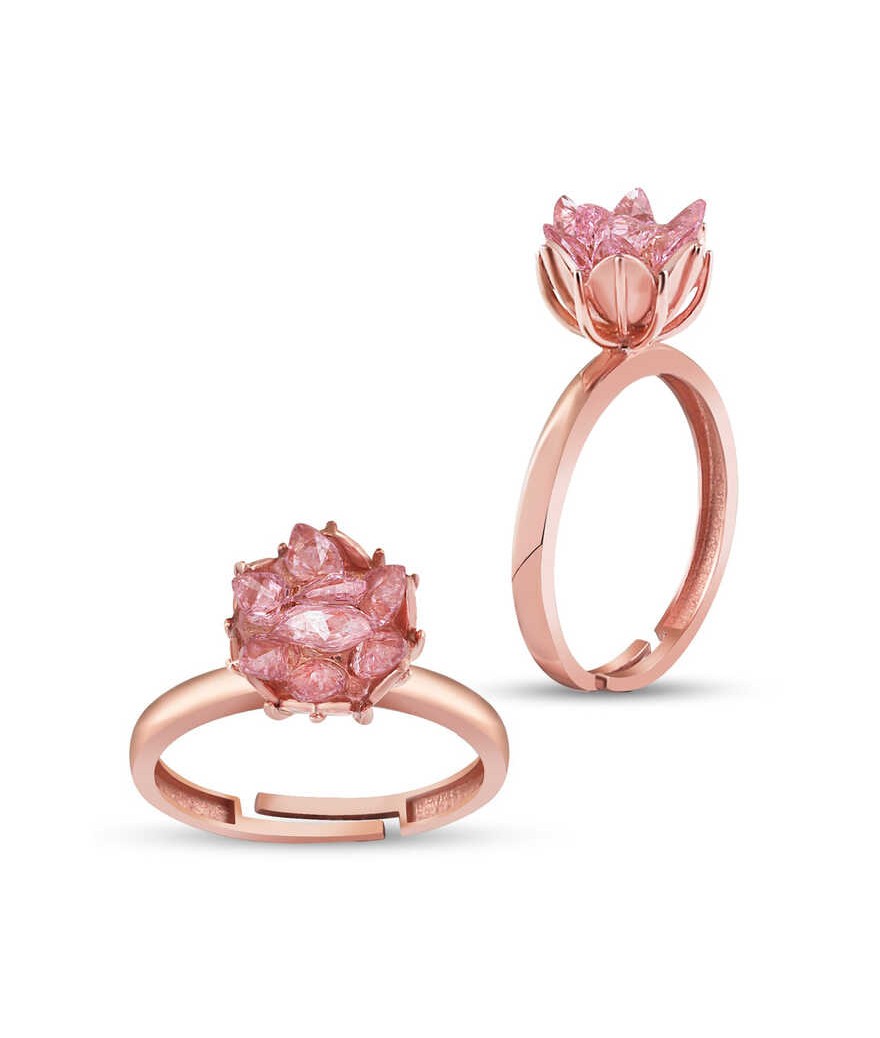 Gümüş Pembe Lotus Çiçeği Yüzük