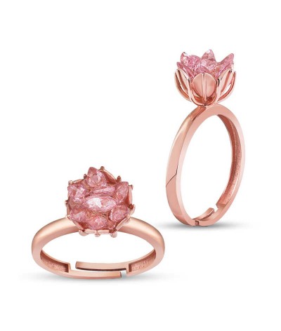 Gümüş Pembe Lotus Çiçeği Yüzük