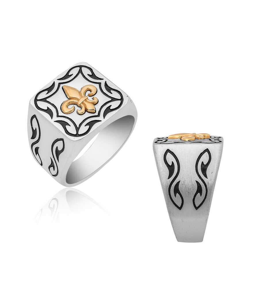 Gümüş Zambak Çiçeği Desenli Erkek Yüzük
