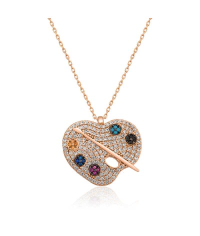 Gümüş Ressam Paleti Bayan Kolye