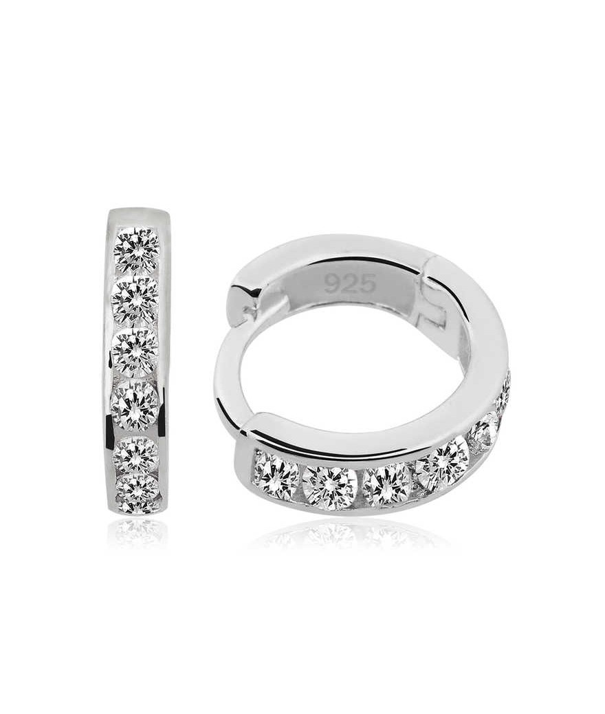 ​Gümüş Beyaz Taşlı Halka Küpe