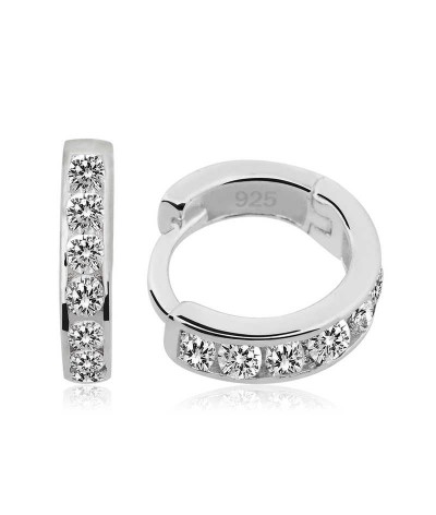 ​Gümüş Beyaz Taşlı Halka Küpe