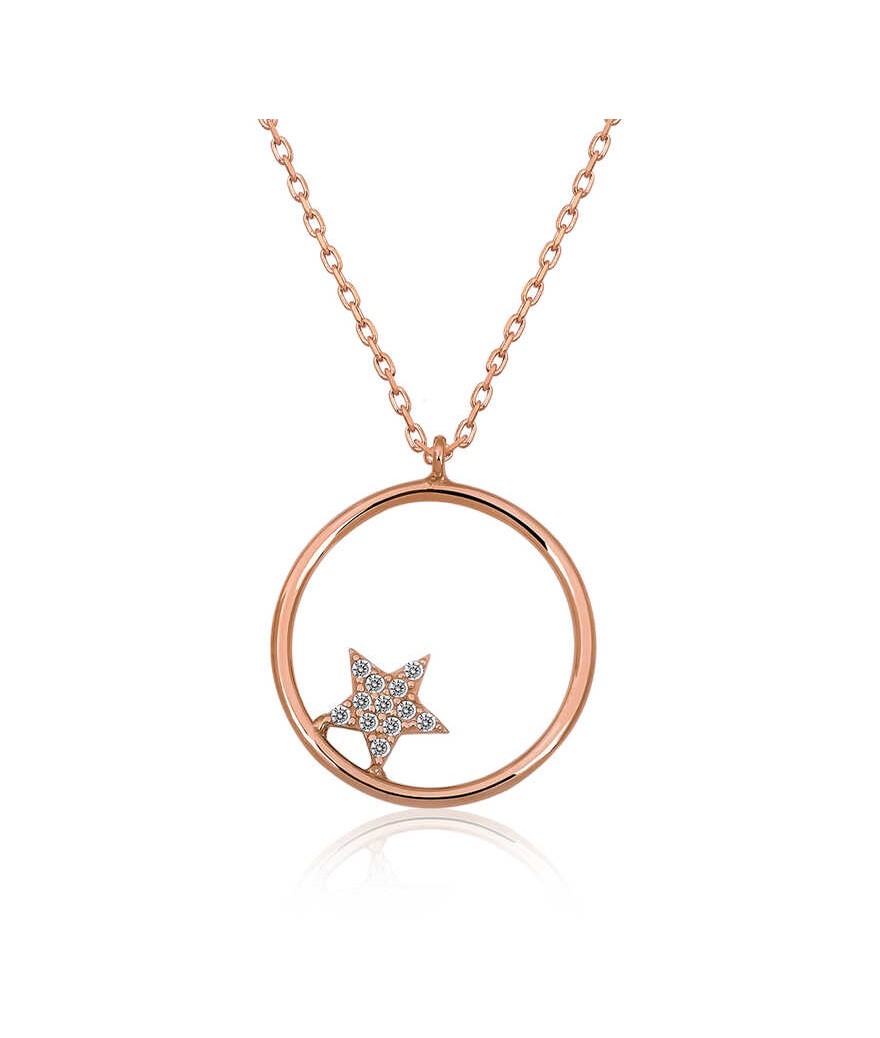 Gümüş Yıldız Detaylı Halka Kolye