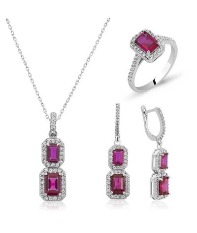 Gümüş Pembe Baget Taşlı Bayan Set