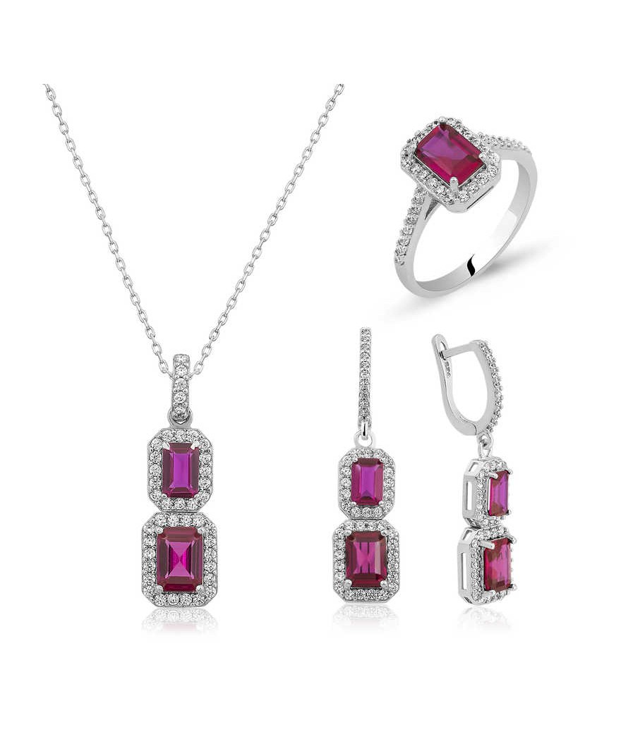 Gümüş Pembe Baget Taşlı Bayan Set